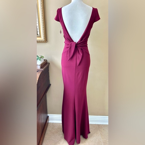 Katie May Intrigue Bow Gown Low Back Cap Sleeve Maxi Dress Burgundy Red 2 NWT - Picture 6 of 16
